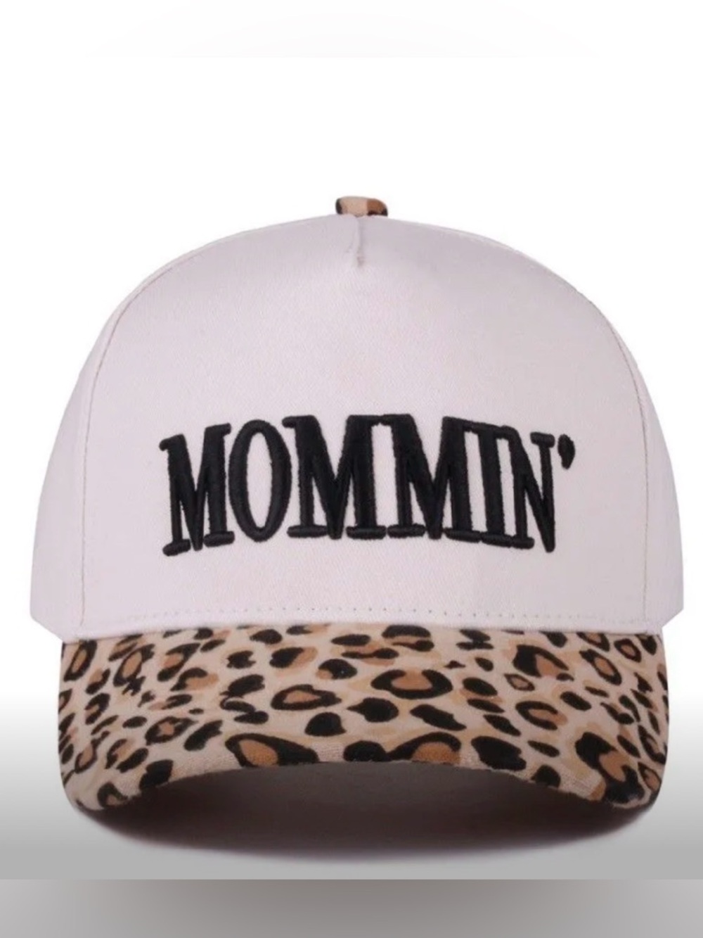 Zenana Outfitters White 'Mommin'' Cap with Leopard Brim